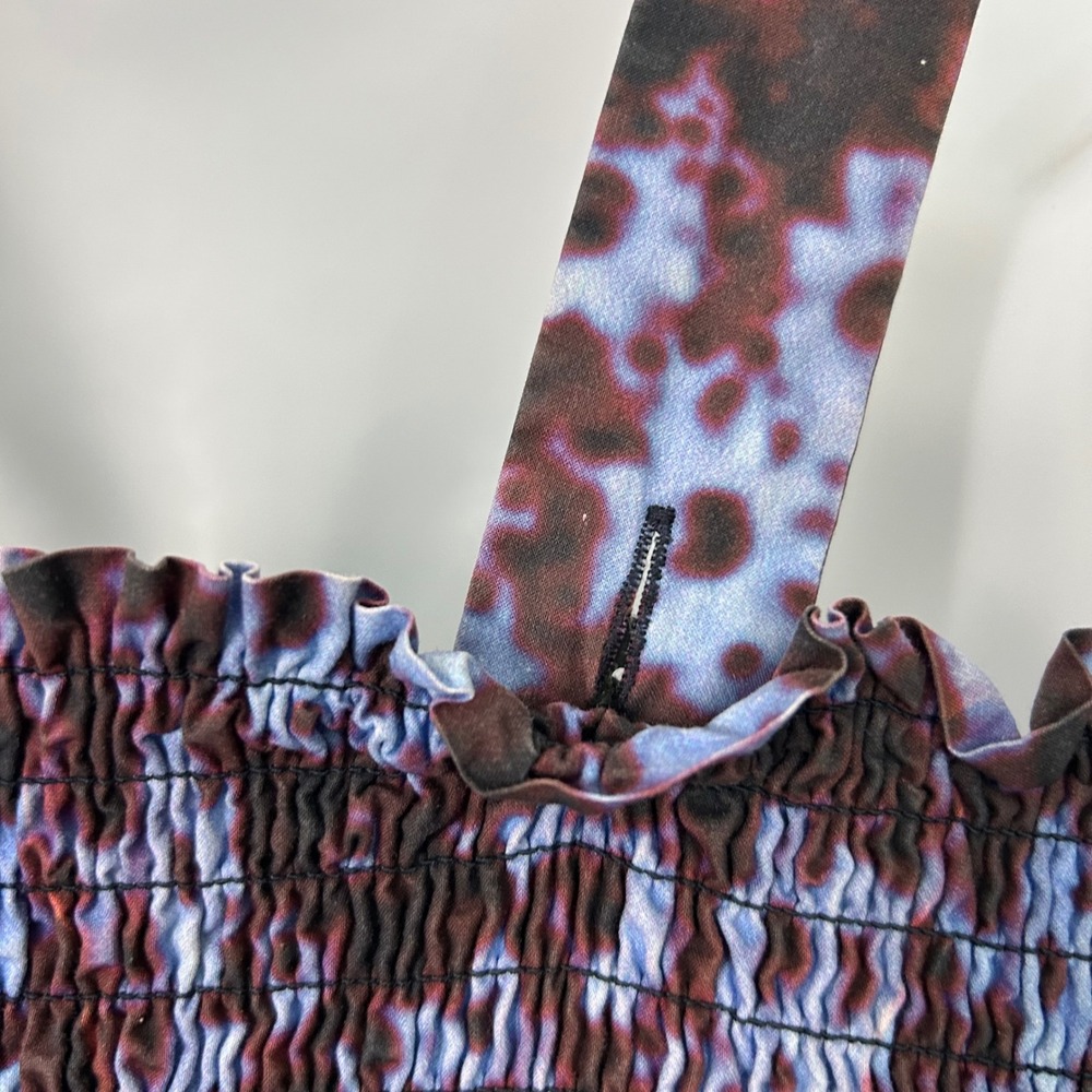 Proenza Schouler White Label Blue Burgundy Smocked Cotton Midi Dress Size 12 - Picture 4 of 11
